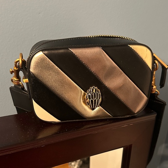 Kurt Geiger Handbags - Kurt Geiger Black and Metallic Gold Diagonal Stripe Crossbody